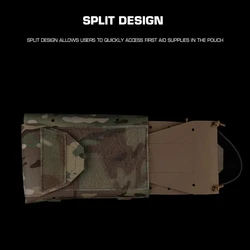 Bolsa de primeros auxilios MOLLE de diseño dividido, bolsa médica ligera que se adapta a cinturones ≤ 5CM de ancho, nailon duradero, equipo de emergencia para caza al aire libre