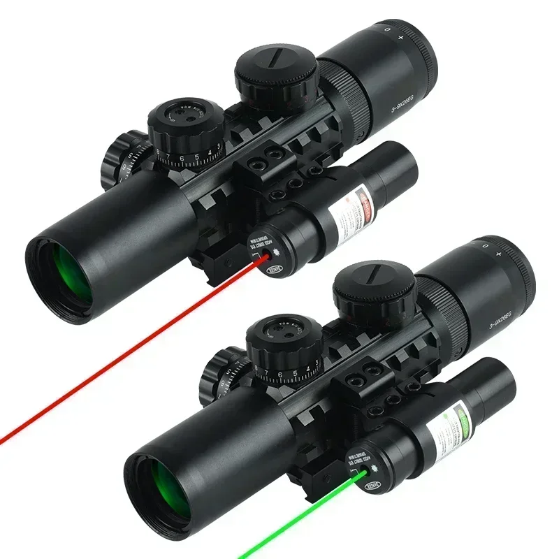 Mira telescópica óptica táctica 3-9X26EG, retícula cruzada roja y verde, Combo láser, accesorios Airsoft que se adaptan a montaje en riel de 20mm - imagen 3