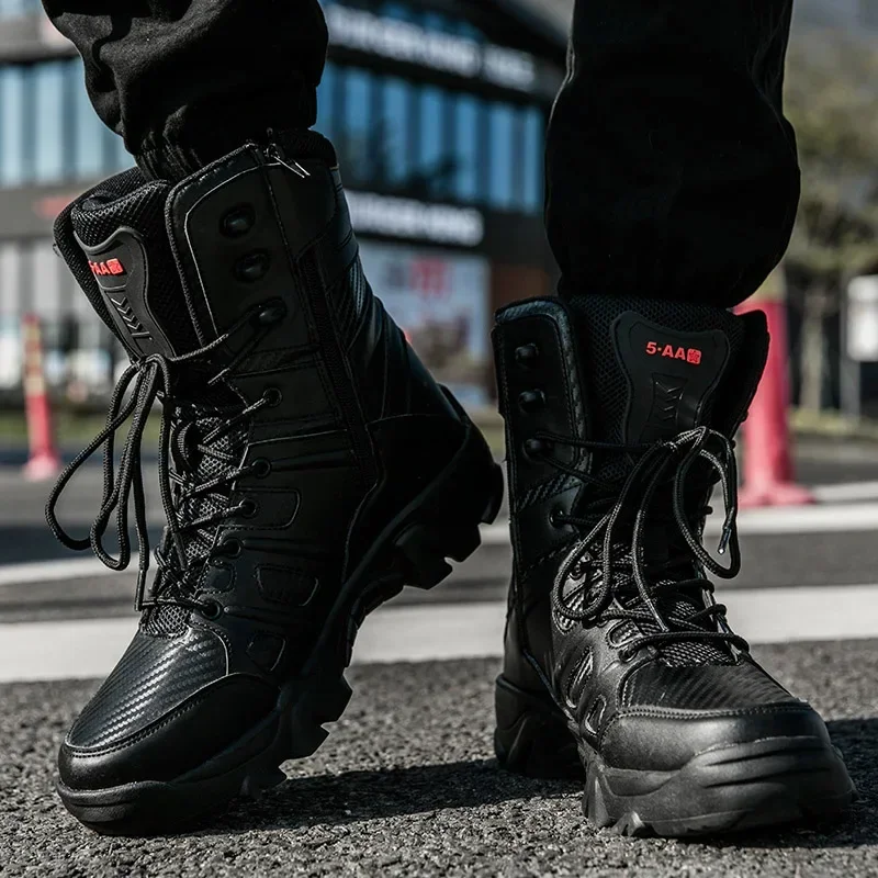 Botas tácticas para hombre, zapatillas de deporte para exteriores, botas de combate informales de alta calidad, zapatos de trabajo antideslizantes para hombre, botas para motocicleta, talla 39-47 - imagen 4