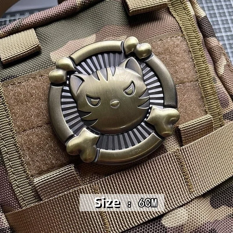 Parche de Metal con gancho y bucle, insignia de moral de gato y Calavera, brazalete táctico 3D, parche de decoración para mochila, sombreros - imagen 3