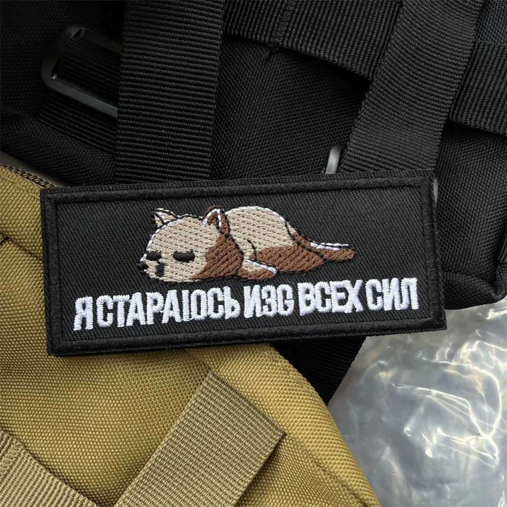 "Gato, no hoy, he hecho mi mejor bordado parches tácticos moral emblema mochila gancho y bucle pegatina - imagen 2