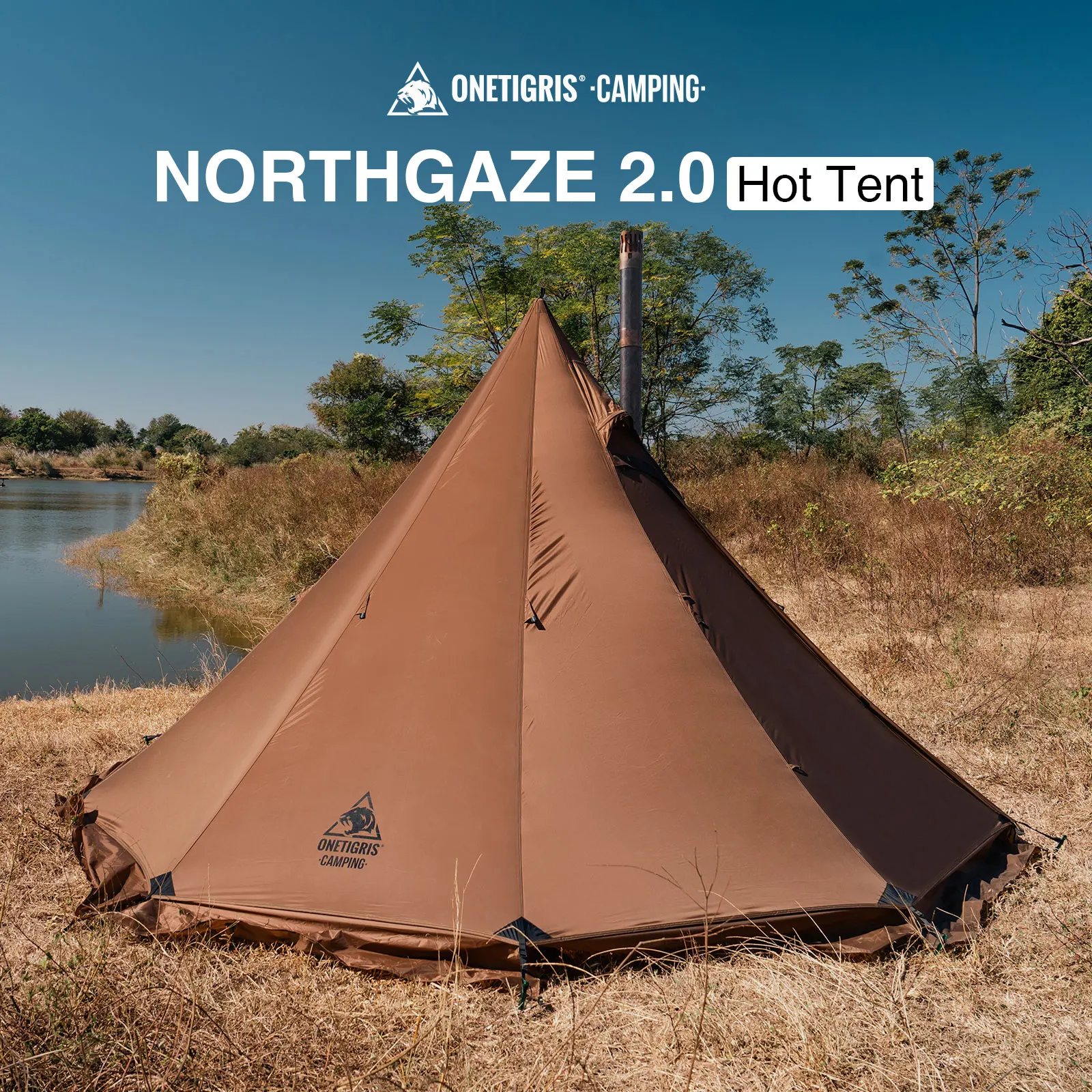 OneTigris Northgaze 2.0 kampeertent met sneeuwrok Lichtgewicht piramide tipi met schoorsteengat voor reisrugzaktrekking