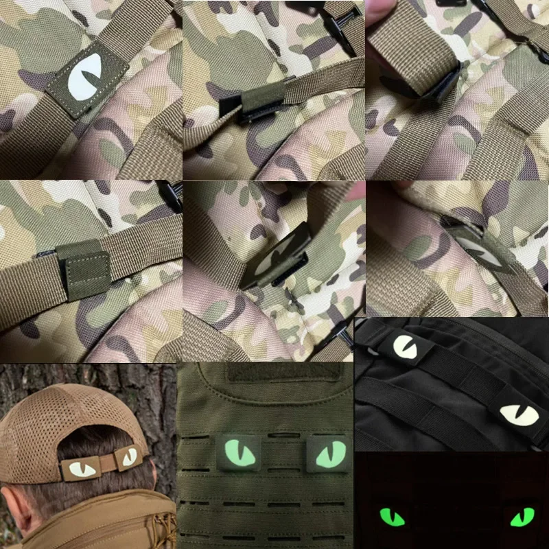 Parches de ojos de gato con sujetadores con efecto de brillo nocturno, creativo, personalizado, ojo de gato, luminoso, ventilador militar, mochila, colgante MOLLE - imagen 3