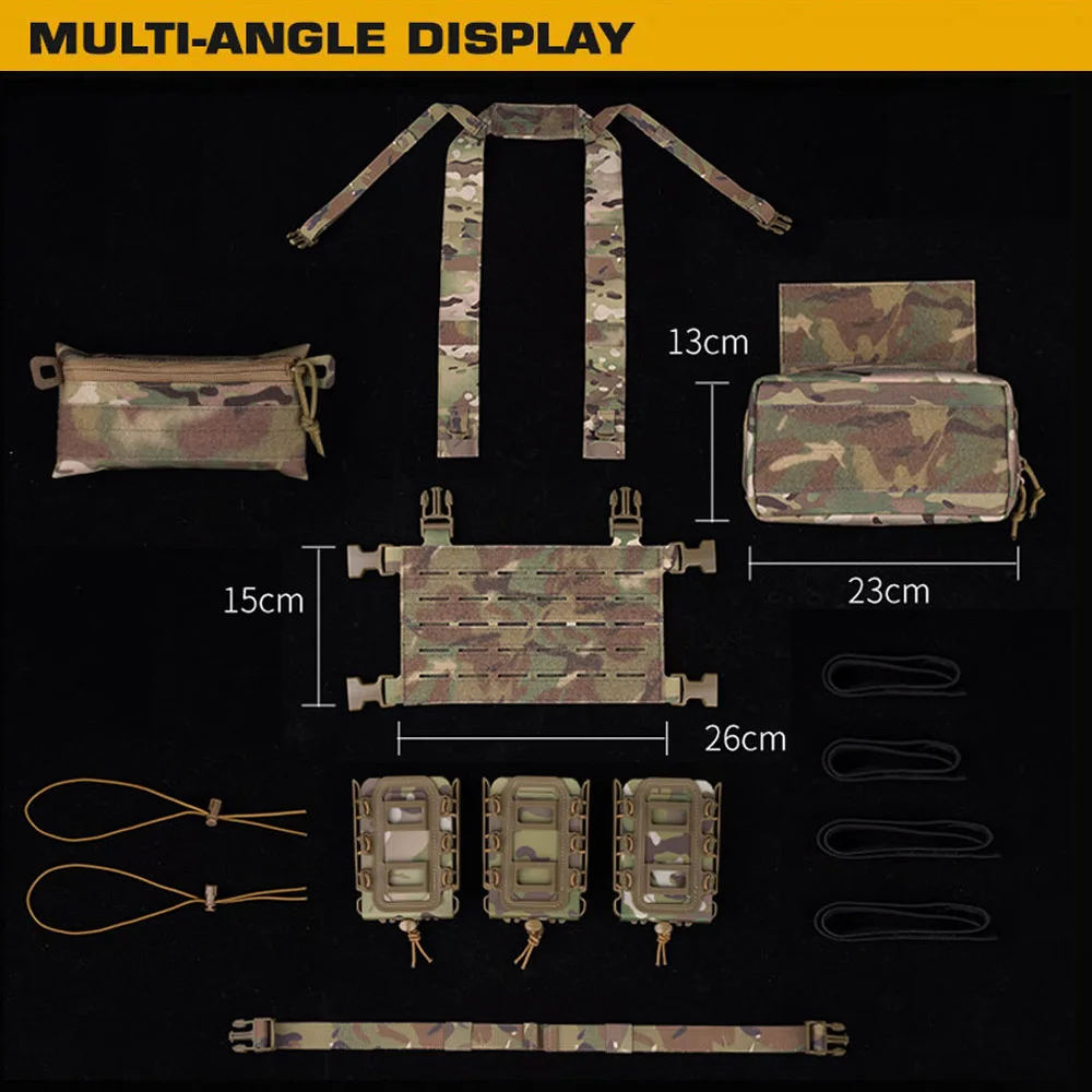 MOLLE Airsoft-Chaleco de caza táctico militar para hombre, aparejo de pecho, corte láser con AR/5,56/AK/M4/7,62, Triple bolsa para revistas - imagen 3