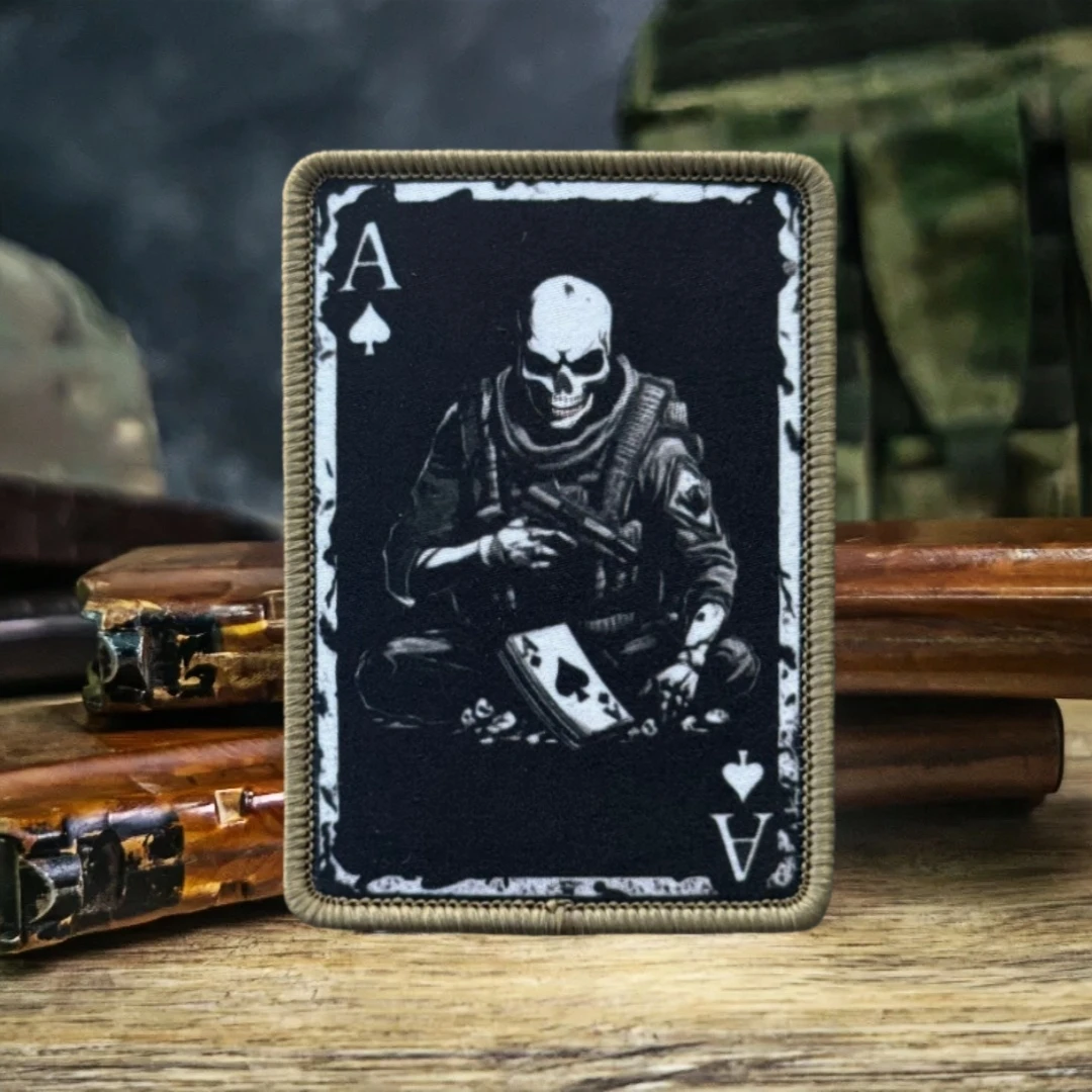 Parche ACE OF SPADES, insignia de moral de calavera táctica, parches de bucle de gancho impresos para operador de muerte para ropa, pegatina para mochila militar