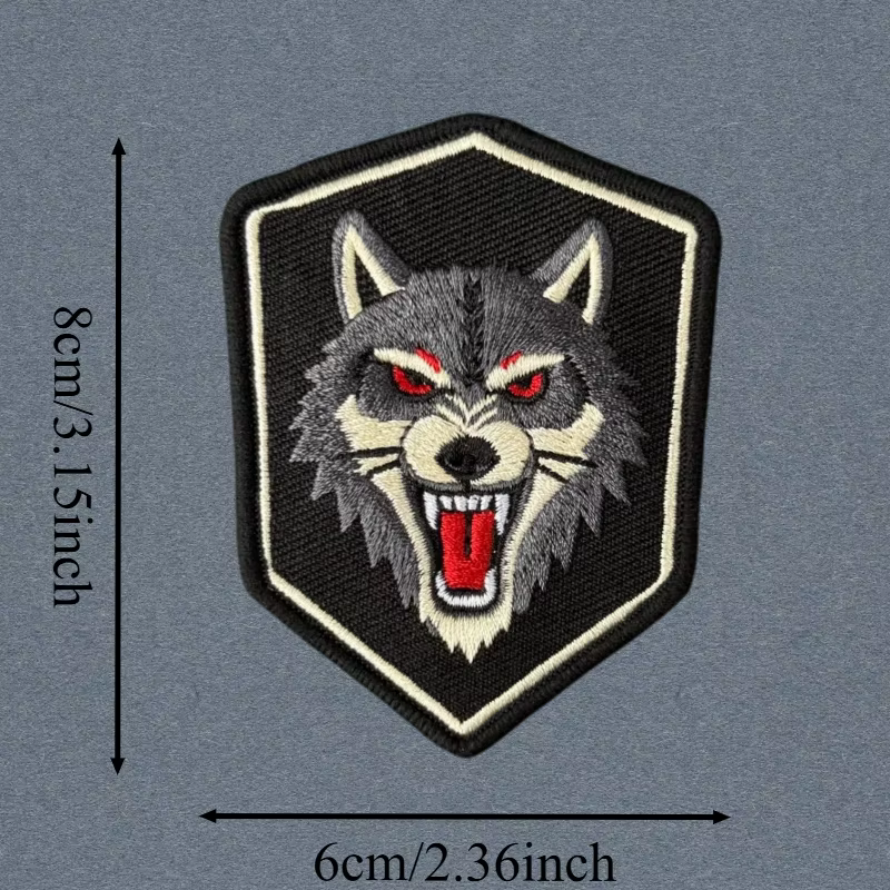 Parche bordado cabeza de lobo táctico gancho y bucle para ropa - imagen 3