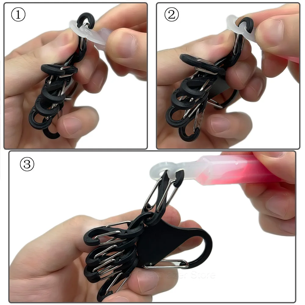 Soportes tácticos de aleación de aluminio para luz Chem, mosquetón con 6 carpetas en S, barras luminosas, hebilla de almacenamiento de llaves para acampar al aire libre - imagen 5