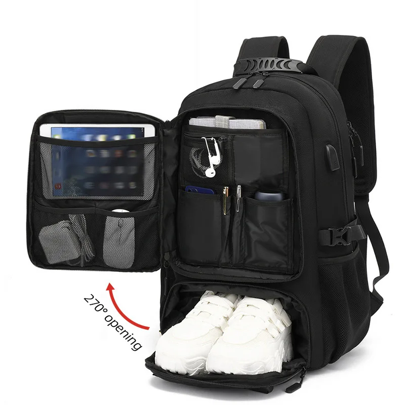 Mochila USB de 60L para deportes al aire libre, Camping, senderismo, para hombres, zapatos, bolsillo, viaje, escalada, ciclismo, expansión, bolsa de almacenamiento para ordenador portátil para estudiantes - imagen 4