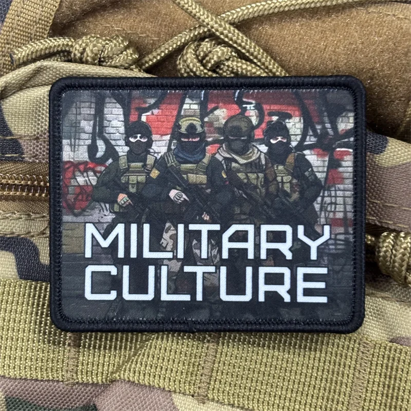 Parche táctico con estampado de "CULTURA MILITAR" para ropa, insignias de moral, parches militares con gancho, pegatinas para mochila