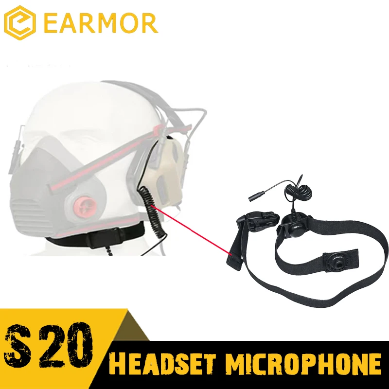 EARMOR S20 micrófono de orejera de tiro, banda para el cuello/micrófono de conducción ósea, adecuado para auriculares tácticos M32/M32H