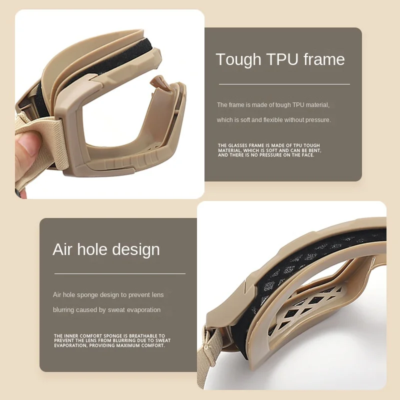 Gafas tácticas militares para exteriores, 3 lentes, a prueba de viento, a prueba de polvo, CS Shooting UV400, gafas protectoras seguras, gafas de montañismo - imagen 4