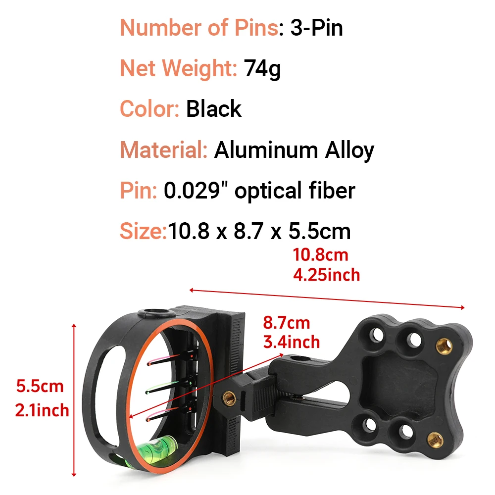 Mira de arco de 3 pines, arco compuesto de aleación de aluminio, mira de tiro con arco, mano derecha, entrenamiento de práctica de objetivo, fácil instalación - imagen 3