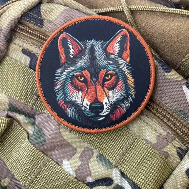 Parche con estampado de lobo Chevron para ropa, insignia de moral militar, parches tácticos con gancho, brazalete para mochila - imagen 4