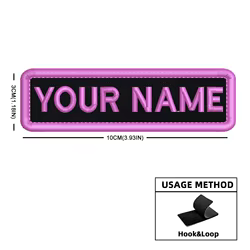 Parche personalizado negro y rosa bordado con nombre para mochila