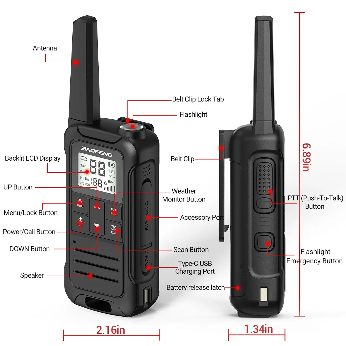 2 uds Baofeng F22 PMR FRS Mini Walkie Talkie impermeable tipo C sin licencia NOAA Radioaficionado bidireccional portátil para caza - imagen 5