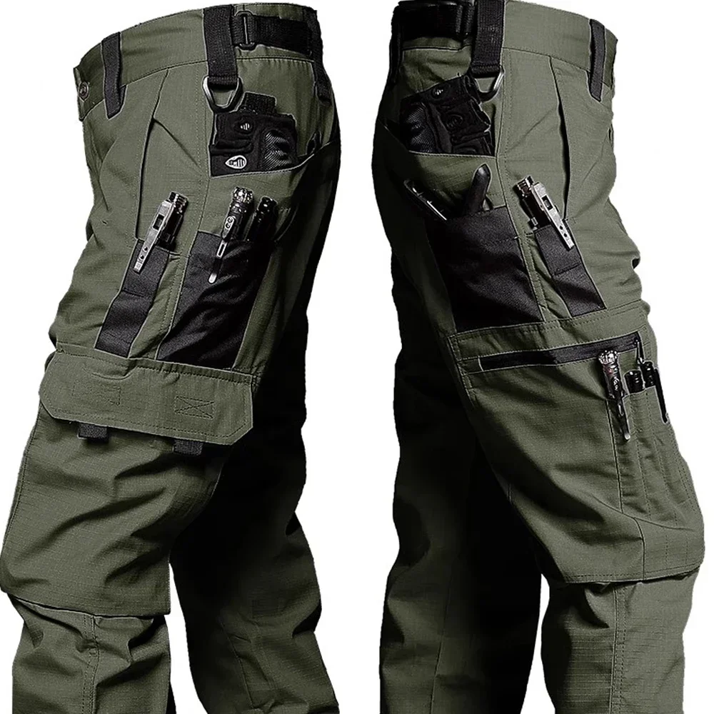 Pantalones Cargo de camuflaje negro para exteriores, pantalones impermeables Ripstop con múltiples bolsillos, pantalones de trabajo de pesca de entrenamiento resistentes al desgaste de otoño para hombre - imagen 2