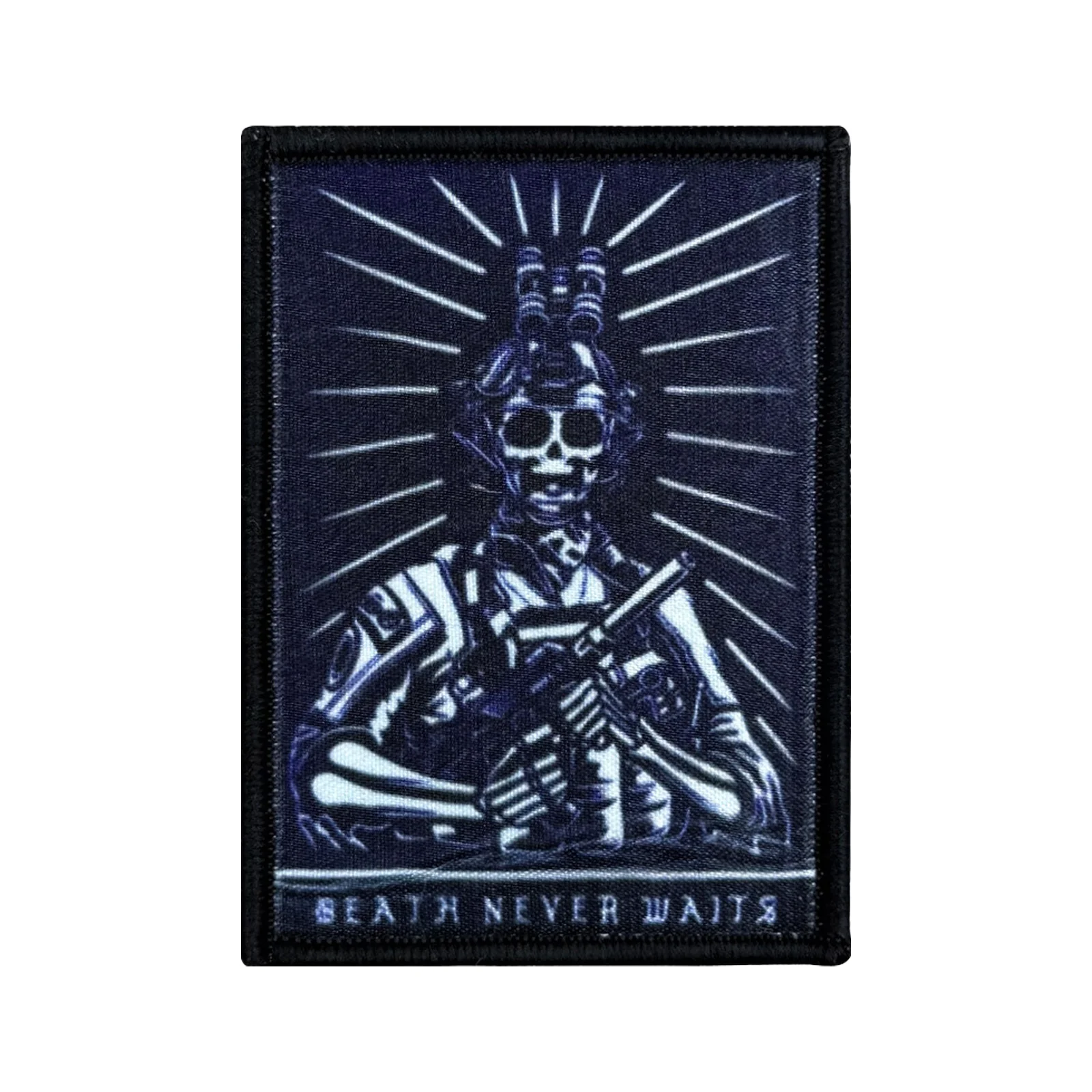 Death Never Waits Parche táctico de velcro con cierre de gancho y bucle para mochila, chaqueta y gorras