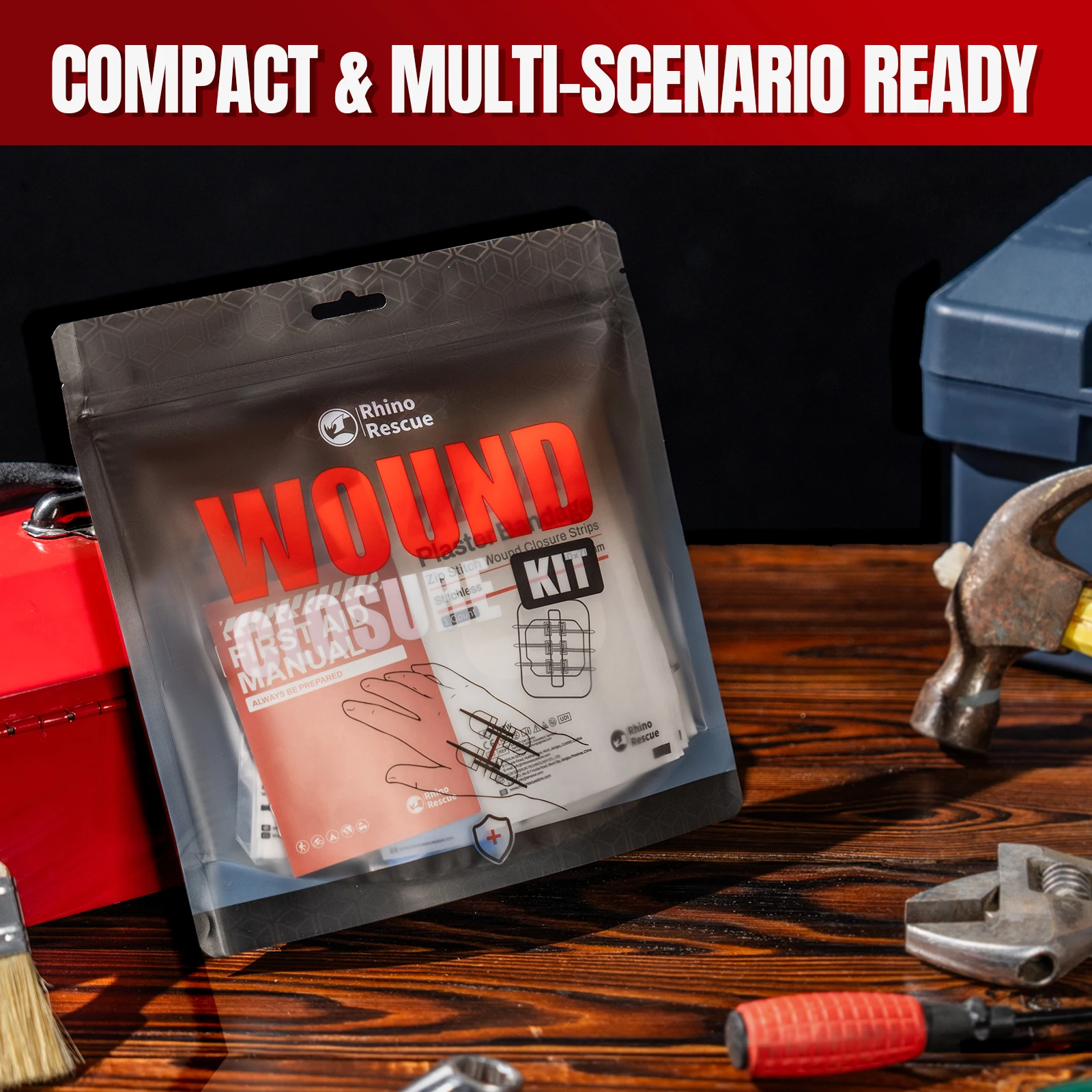 RHINO RESCUE Punto de cremallera con apósitos para heridas, tiras de cierre de heridas, kit de cierre de lacación con puntada de cremallera para el cuidado del corte Tirita - imagen 5
