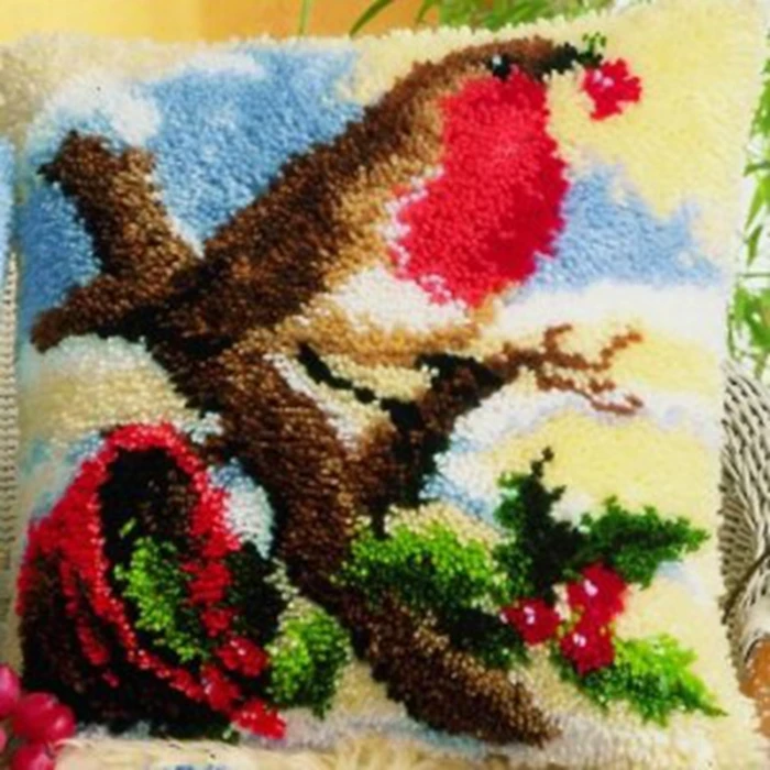 Kit de bordado de almohada de punto de cruz, punto de cruz de lana gruesa, gancho de pestillo 3D, pájaro, mariposa, búho, segmento de serie, flores, hierba - imagen 2