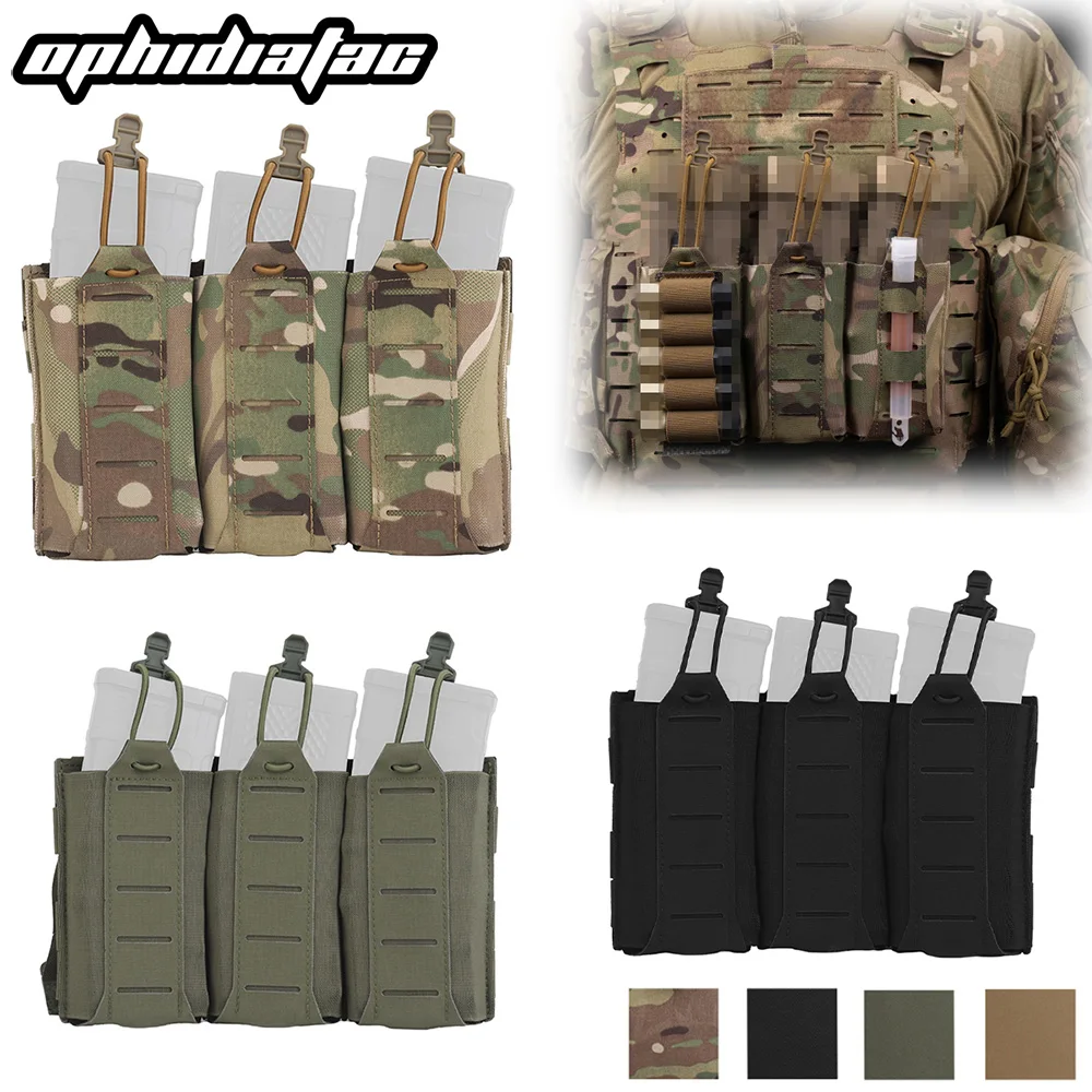 OPHIDIANTAC Paquete de funciones elásticas triples ligeras 5,56/7,62 Paquete de almacenamiento molle táctico multifuncional caza y combate e