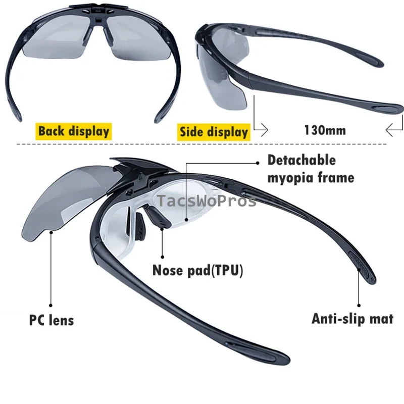 Gafas tácticas resistentes a impactos para disparar, gafas de Paintball, protección UV, para caza al aire libre, senderismo, gafas de sol con 3 lentes - imagen 4