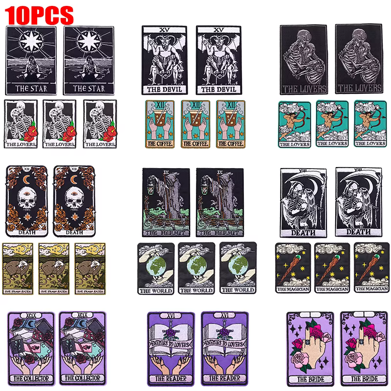 Parche calavera tarot estilo punk para jeans – Bordado para coser - imagen 2