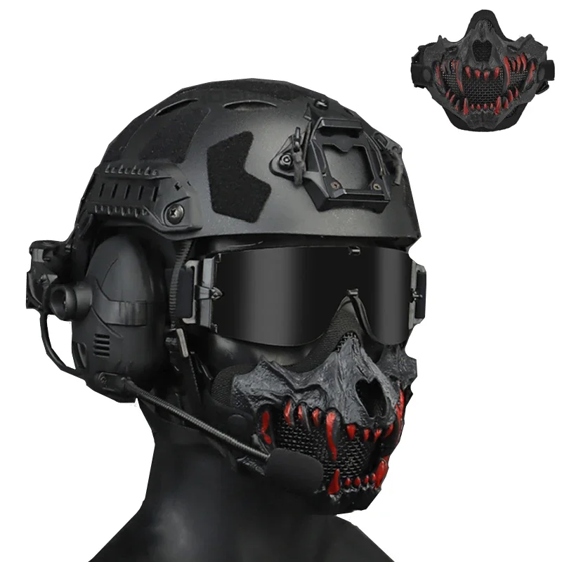 Máscara táctica de media cara para caza, colmillos, Cosplay, máscara de Halloween, protección transpirable, CS Wargame, accesorios Airsoft - imagen 3