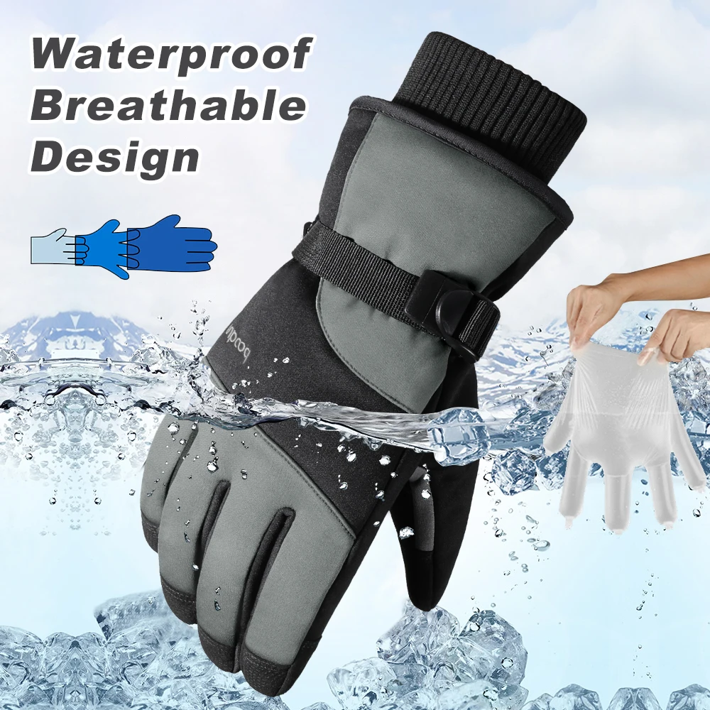 Guantes Térmicos de esquí para hombre y mujer, manoplas impermeables para pantalla táctil, a prueba de viento, clima frío, moto de nieve al aire libre, ciclismo de dedo completo, Invierno - imagen 3