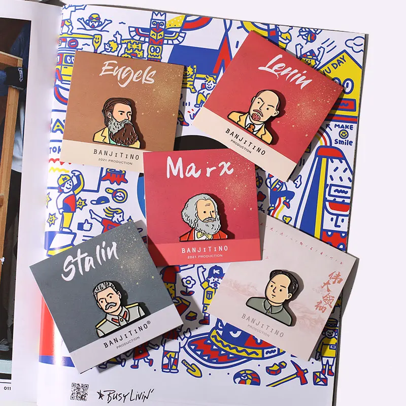 Broche de insignia de dibujos animados de cinco mentores, diseño Original de Marx y Lenin, accesorios para bolsos, regalo pequeño - imagen 2