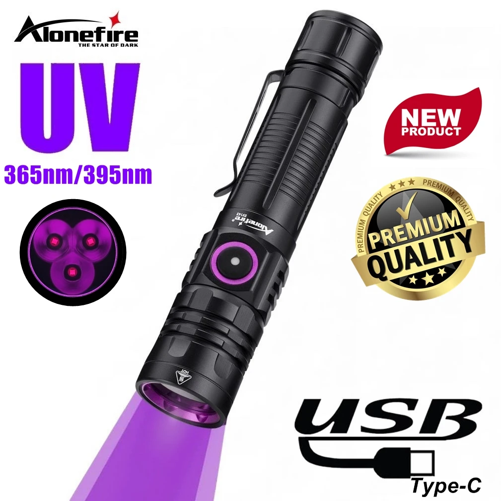 15W 365nm/395nm UV LED linterna de luz negra de alta potencia recargable por USB gato perro mascota mancha tiña mineral dinero escorpión antorcha de luz