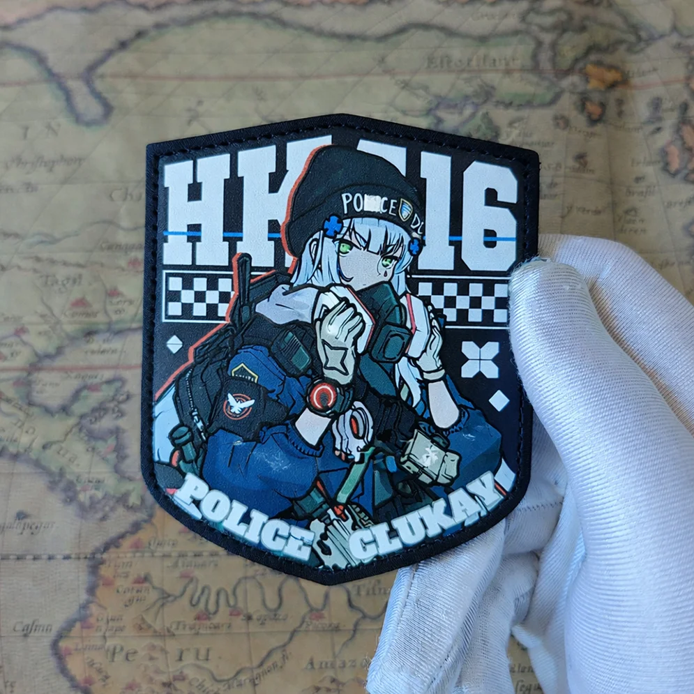 Parche HK416 de primera línea para niña, brazalete táctico de cuero PU con estampado en caliente y bordes UV para decoración de mochila de ropa - imagen 4