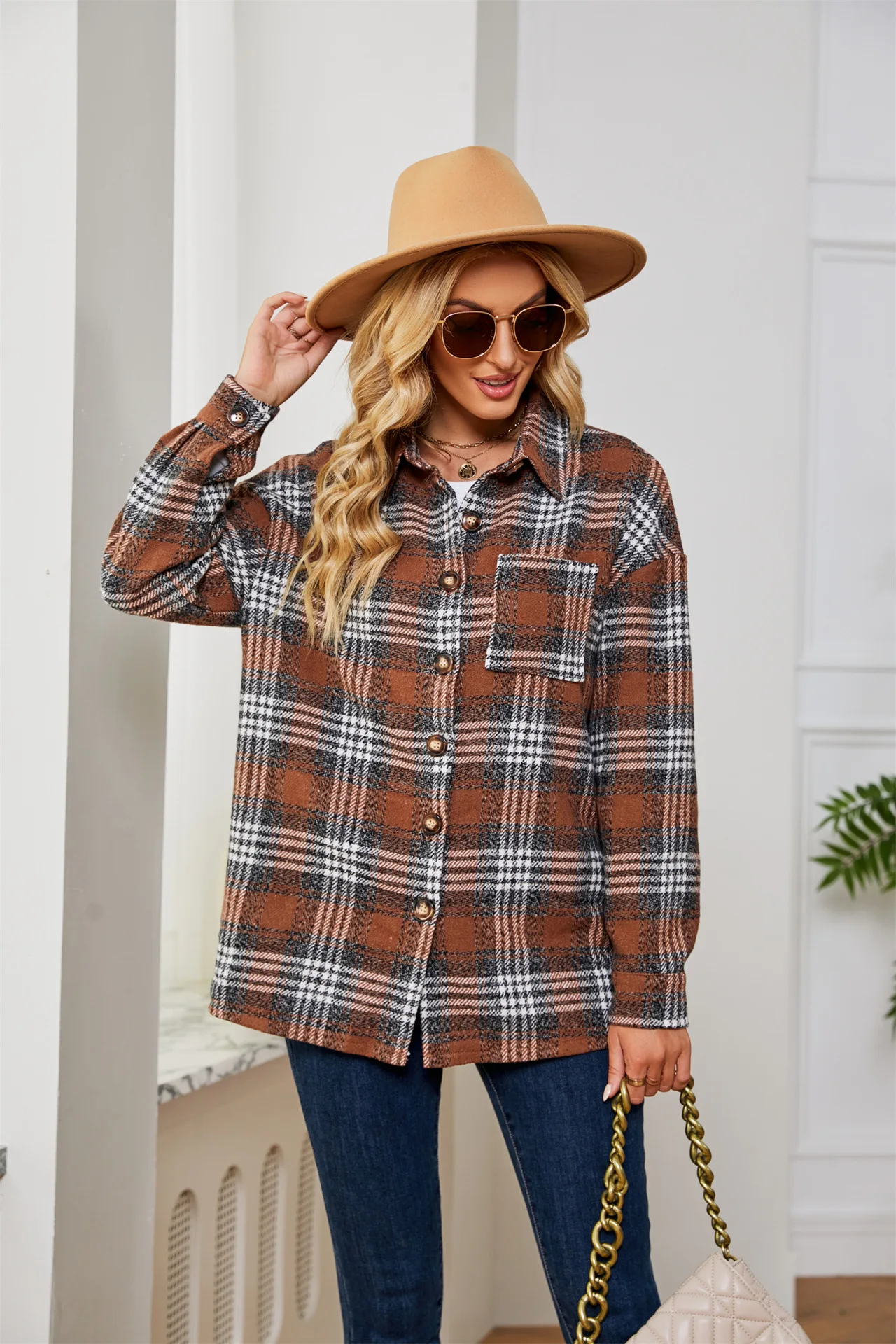 Camisa a cuadros para mujer, blusas gruesas y cálidas de gran tamaño, Tops sueltos de manga larga Vintage, abrigo informal para mujer, primavera y otoño - imagen 4