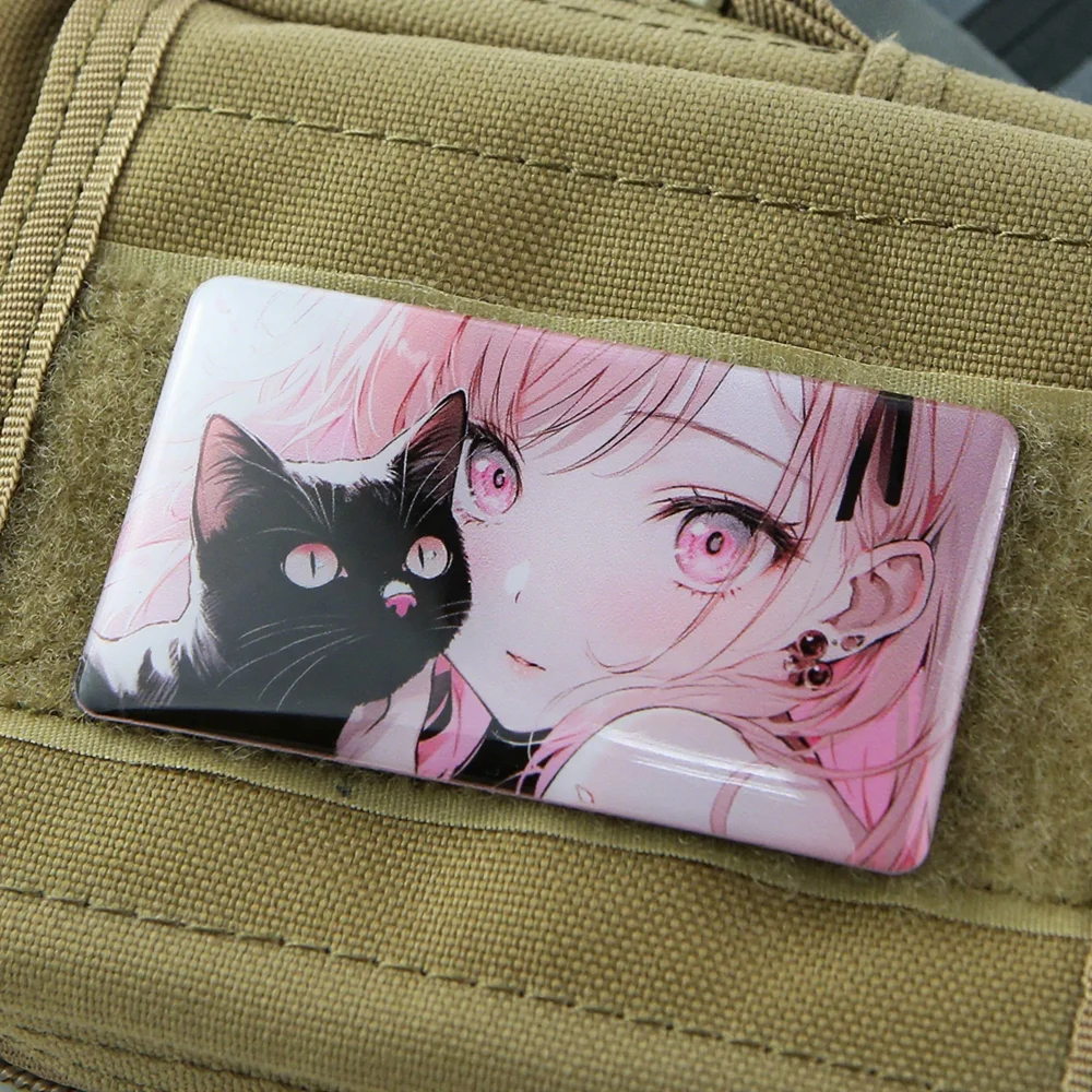 Parche de gato negro y niña, pegamento de goteo, insignias tácticas de Anime bidimensionales para ropa, mochila, decoración de chaleco - imagen 2