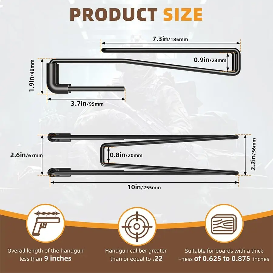 Rejilla de pistola de acero resistente para estante seguro para pistola, se adapta al calibre 22 en adelante, colgador/organizador/accesorios seguros para pistola para 2 pistolas - imagen 2