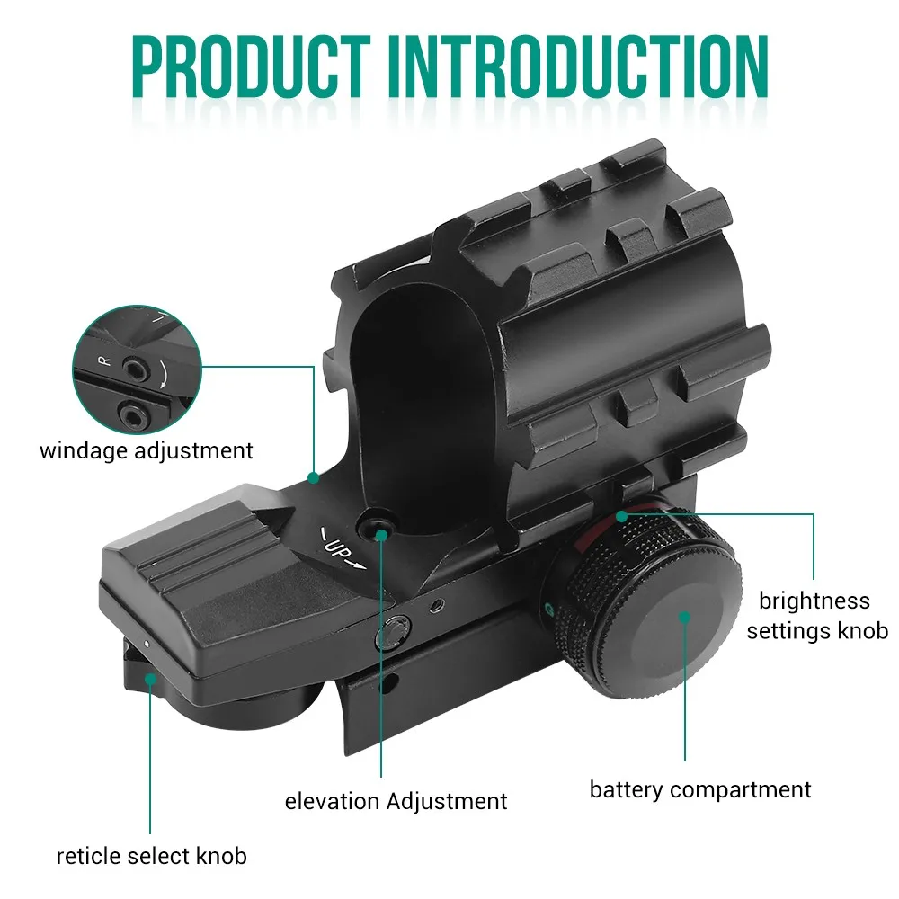 Mira óptica de punto rojo 1x33, 4 retículas, punto verde y rojo, mira réflex táctica, mira para Rifle de caza para riel de 20mm, mira para pistola Airsoft - imagen 5