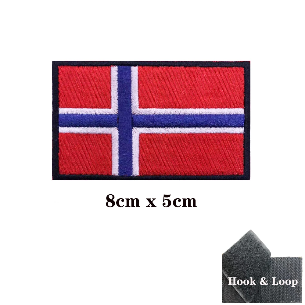 Parches bordados de bandera de Noruega, banda para el brazo, gancho y lazo, insignia bordada de hierro, rayas militares - imagen 3