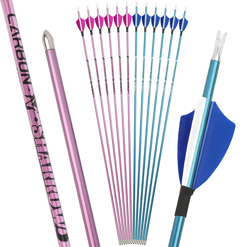 Flecha de carbono puro de 32 pulgadas, columna vertebral 400, 500, 600, 700, 800, 900, 1000 ID, 4,2mm, tiro con arco compuesto, tiro de caza, 6/12 Uds.