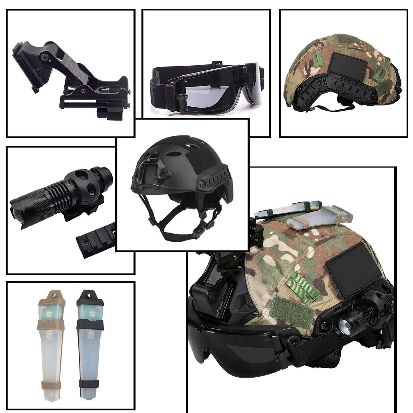 Juego de casco táctico rápido ajustable con soporte NVG multifuncional, gafas X800 resistentes a impactos y linterna táctica brillante - imagen 3