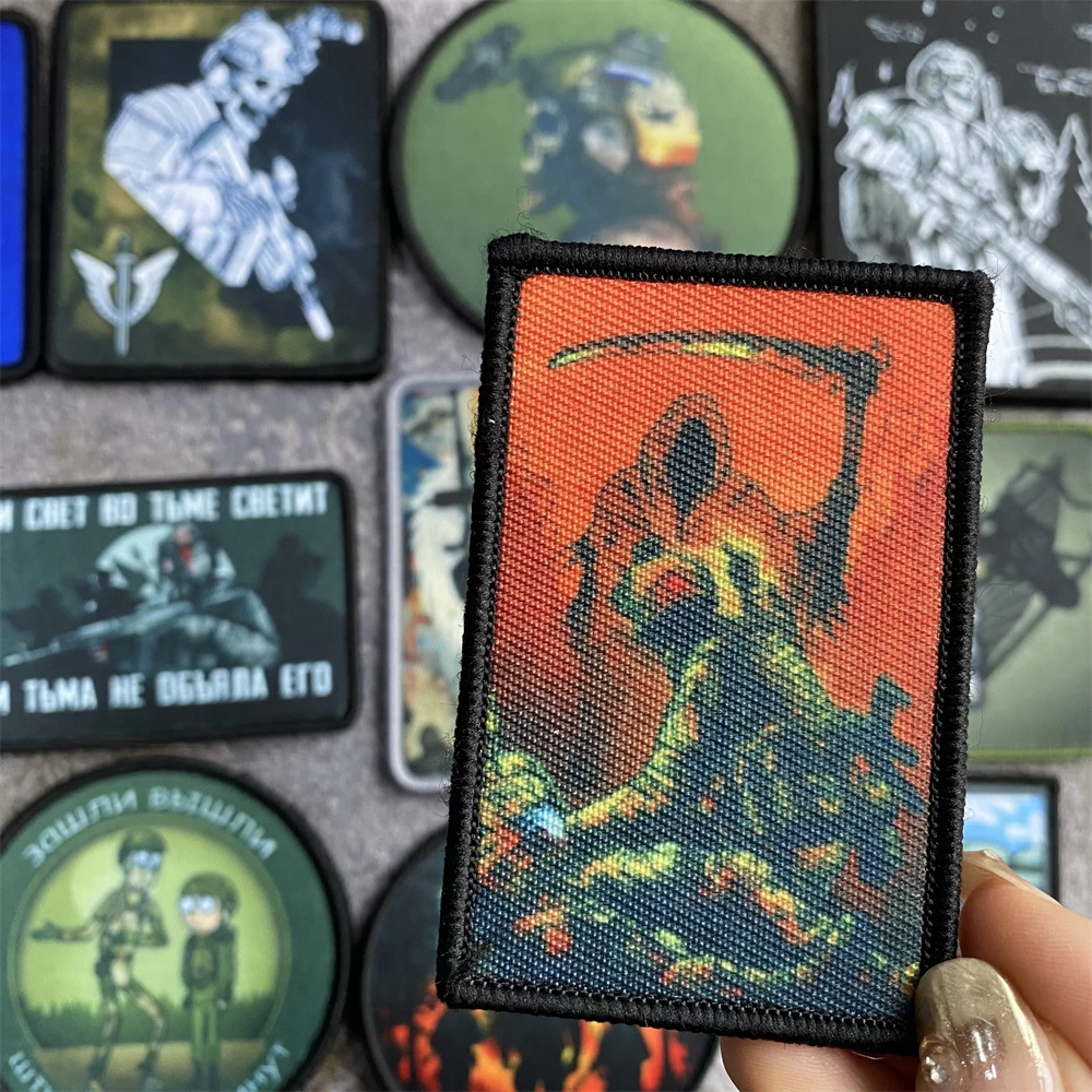 Parches tácticos impresos de esqueleto festivo, insignia de moral "No hoy", brazalete militar del ejército, gancho y bucle, pegatinas para mochila al aire libre - imagen 4