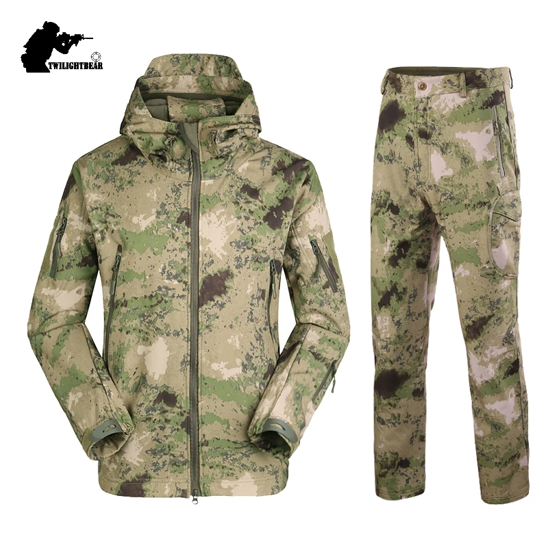 Trajes de camuflaje SoftShell para exteriores para hombre, conjunto de ropa de lana impermeable de gran tamaño 5XL, ropa para hombre, traje de caza para acampar A2F051 - imagen 2