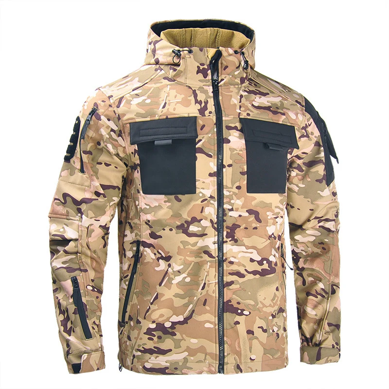 Cortavientos de camuflaje suave para hombre, chaqueta cálida de forro polar con múltiples bolsillos, abrigo impermeable a prueba de viento para deportes al aire libre, novedad de 2023 - imagen 4