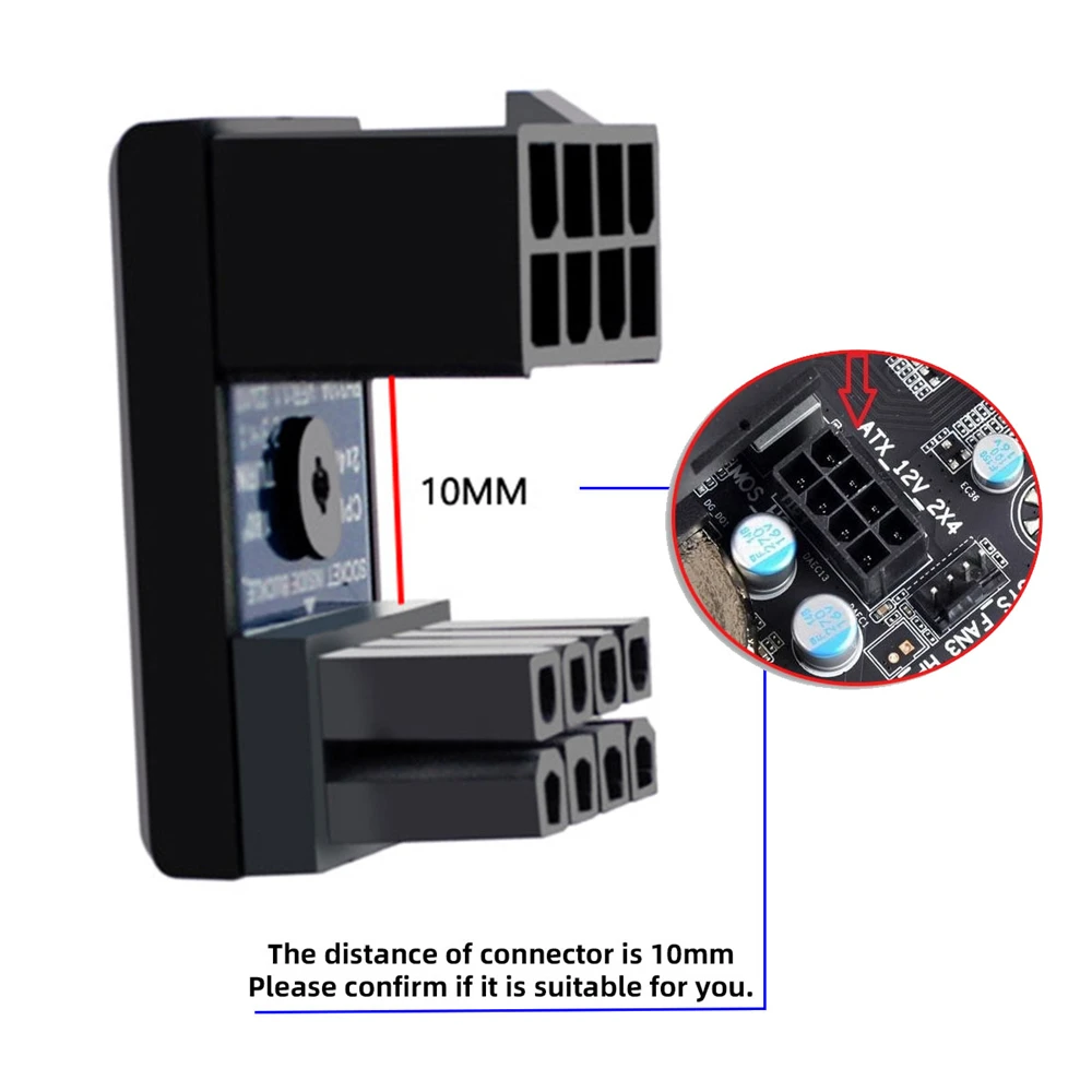 CY adaptador de cabezal de alimentación macho a hembra para CPU, 360 grados arriba y abajo, ángulo ATX 8P EPS 12V, lote de 2 unidades - imagen 2