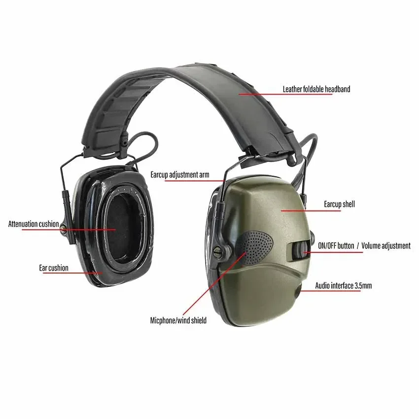 Auriculares de caza, diadema desmontable, pastilla con reducción de ruido, orejeras electrónicas, auriculares tácticos para tiro con adaptador de riel ARC - imagen 3