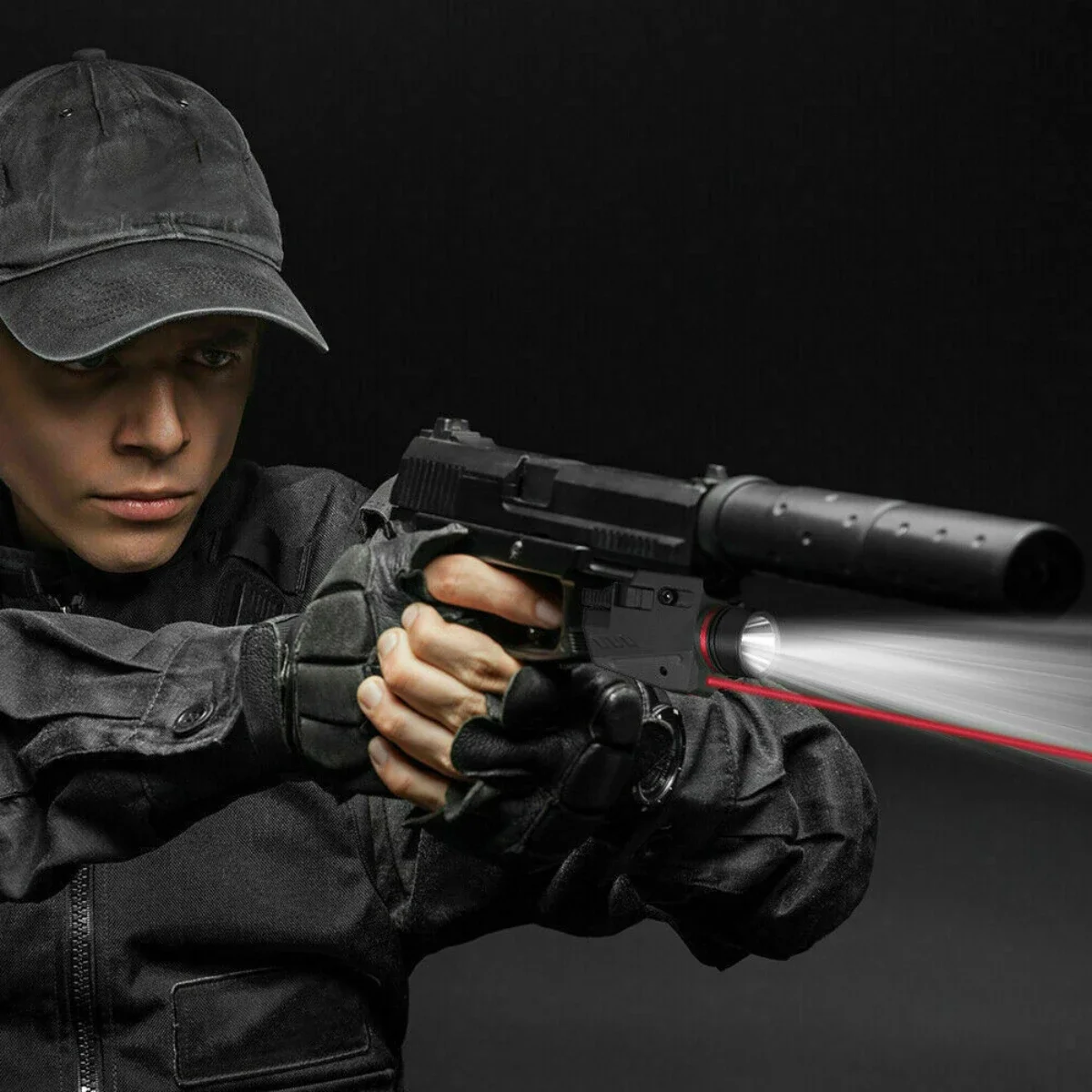 Luz LED táctica de nailon para arma, mira láser roja de explorador para pistola Glock 17, linterna de caza, montaje en riel de 20mm con batería - imagen 3