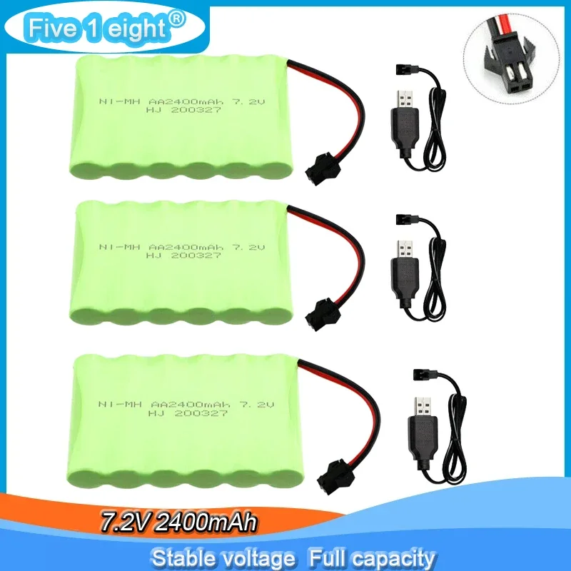 Batería AA NI-MH de 7,2 v y 2400mah con cargador de alta capacidad para juguete eléctrico, coche remoto, barco, robot, recargable, 7,2 v, 2400 mah