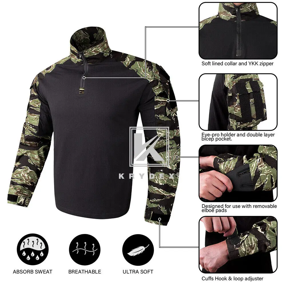 KRYDEX-uniforme de combate de camuflaje, ropa de caza, senderismo, camisa táctica y pantalones, Kit de traje, camuflaje a rayas de tigre - imagen 4