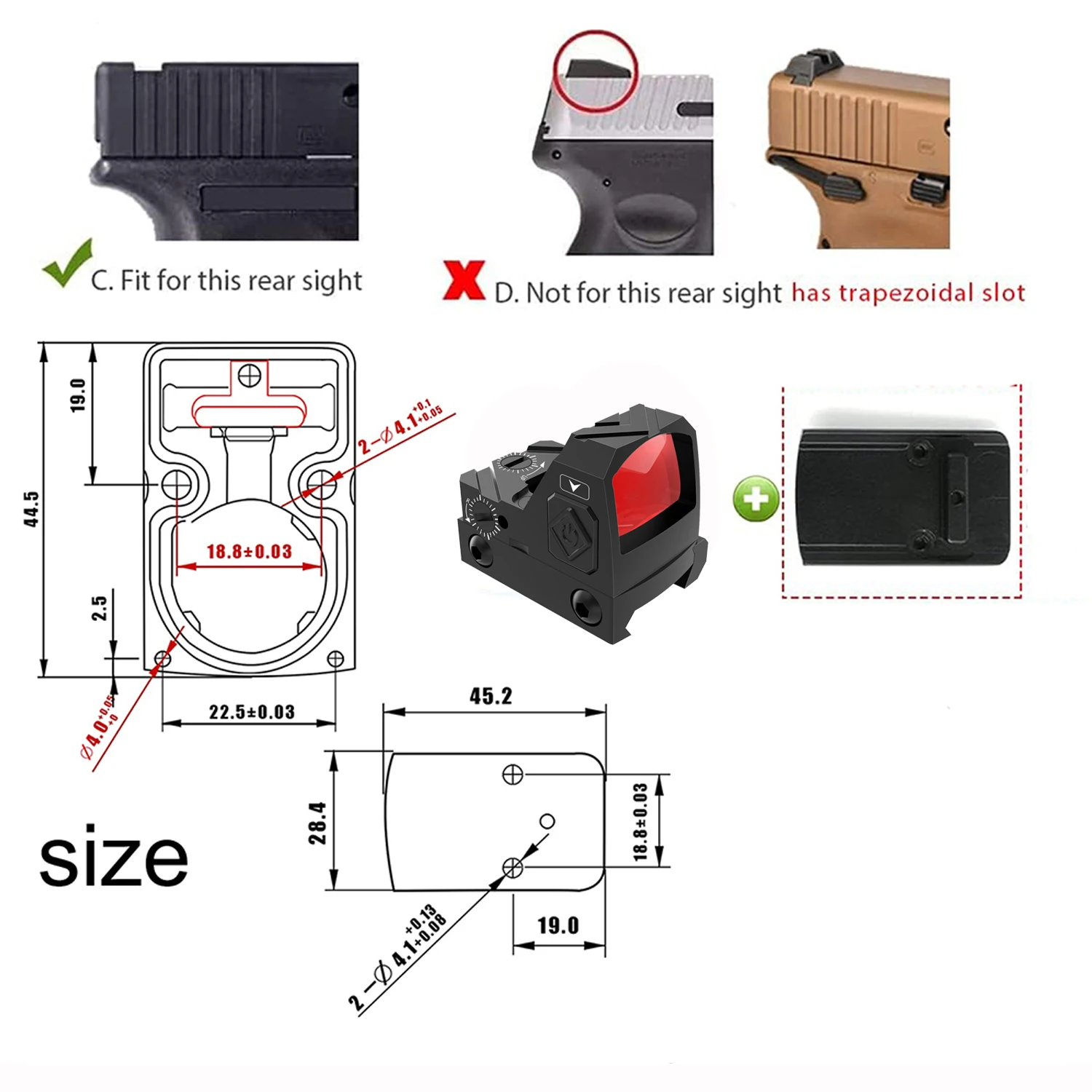 Pistolas de mira de punto rojo, mira óptica 2MOA, despierta para Rifles, óptica réflex abierta con Base Picatinny de 21mm - imagen 5