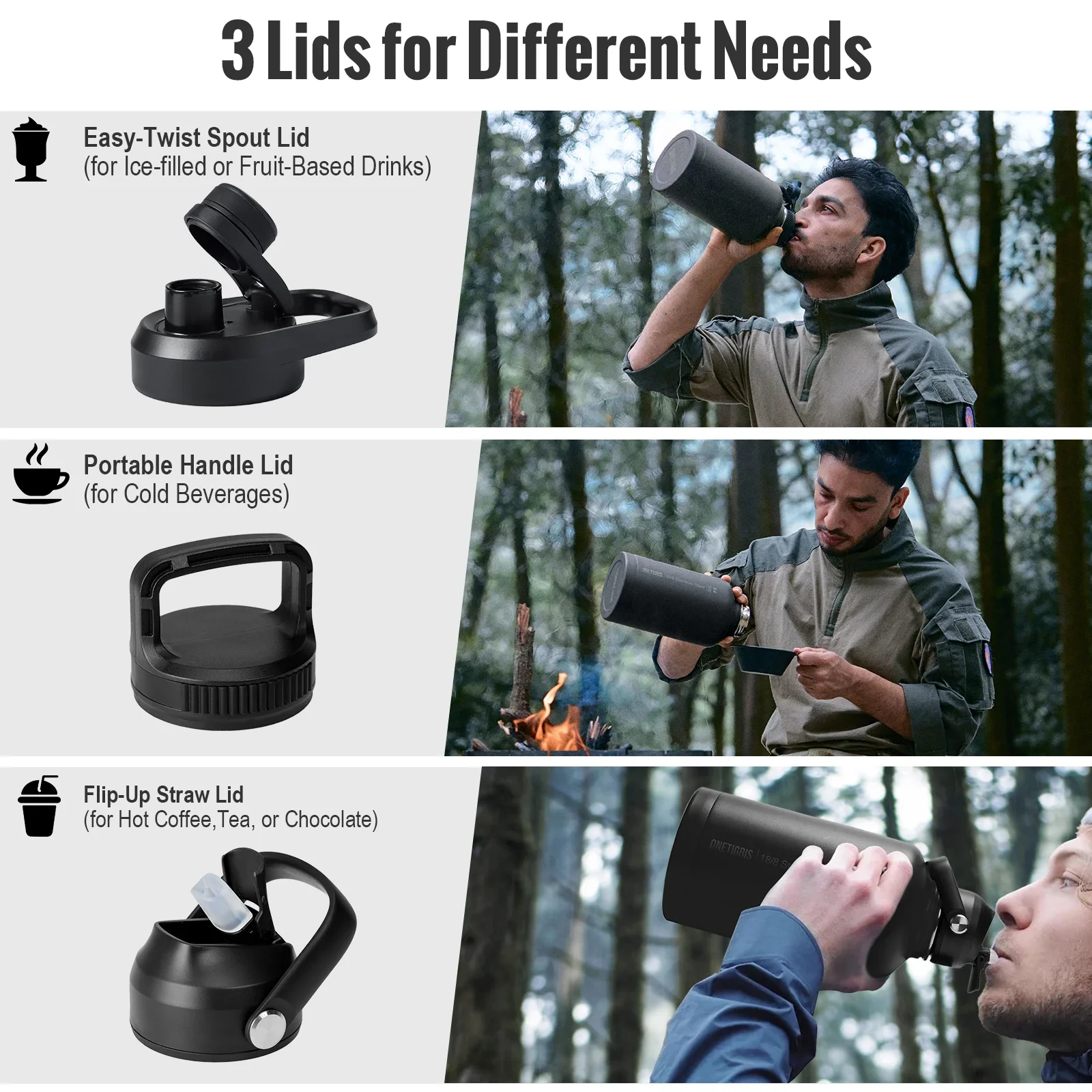 OneTigris Botella de agua aislada de acero inoxidable de 64 oz con bolsa MOLLE 360 °   A prueba de fugas 24 horas calientes 48 horas de frío - imagen 5