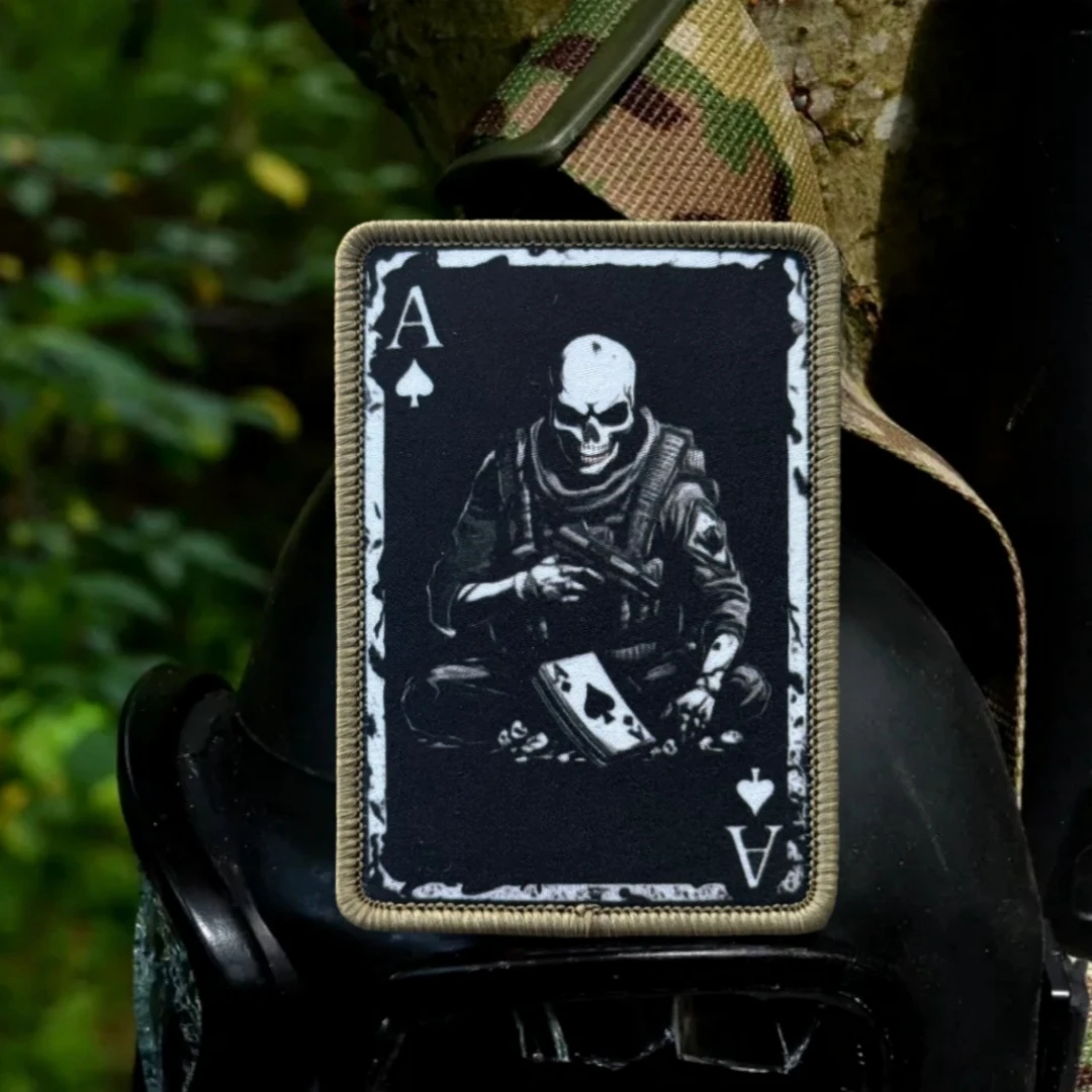Parche ACE OF SPADES, insignia de moral de calavera táctica, parches de bucle de gancho impresos para operador de muerte para ropa, pegatina para mochila militar - imagen 5