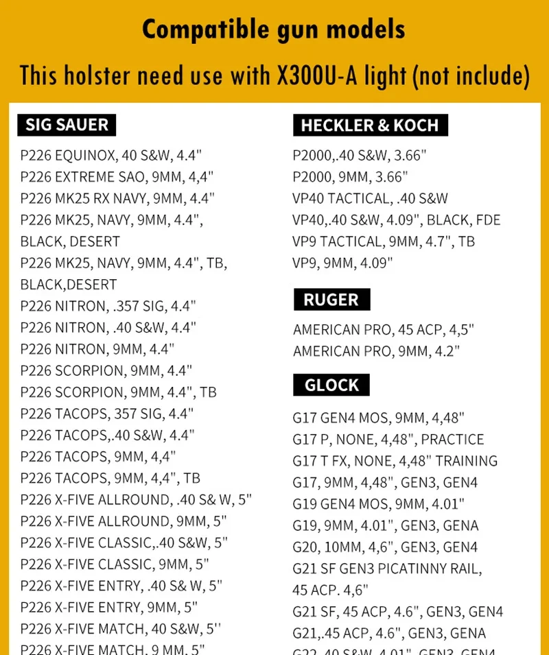 Funda para pistola táctica de liberación rápida Compatible con X300U-A funda para pistola de tiro Airsoft de caza ligera - imagen 5